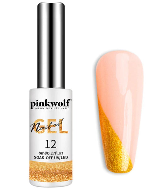 Pinkwolf Gold Glitter Nail art Gel Polish 8ml bottle 